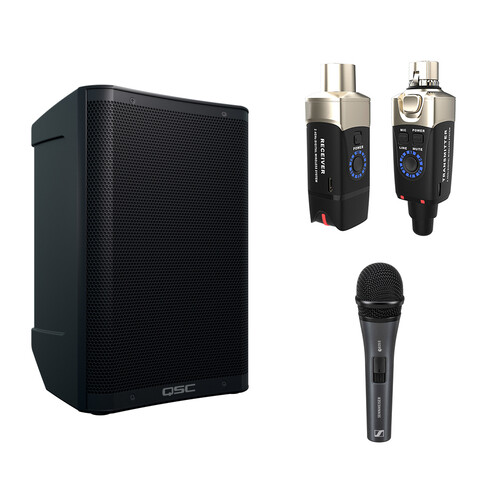 QSC CB10 Battery-Powered 10" Portable Loudspeaker with Xvive/Sennheiser Wireless Microphone Kit