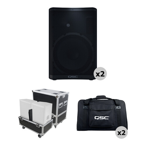 QSC CP12 Dual Compact Powered Loudspeaker Kit with Hard Case