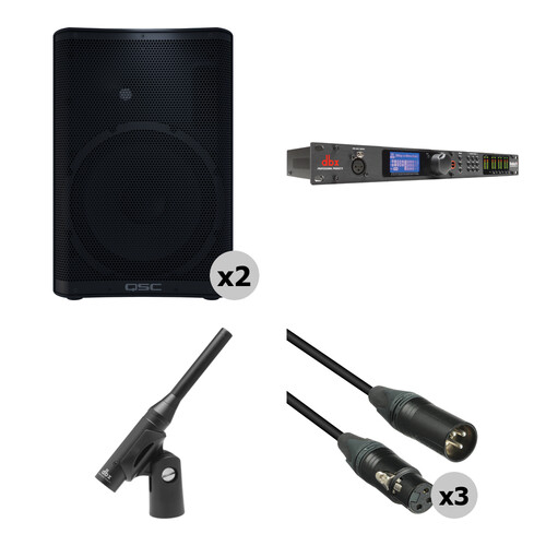 QSC CP12 Dual Compact Powered Loudspeaker Kit with Speaker Processor, Measurement Mic, and Cables