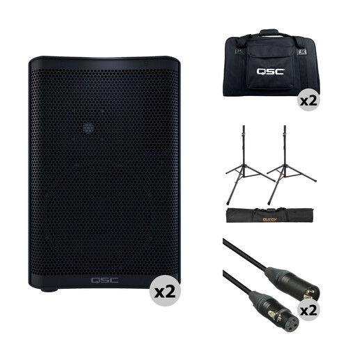 QSC CP8 Compact Loudspeakers with Bags, Stands, and Cables Kit (Pair)