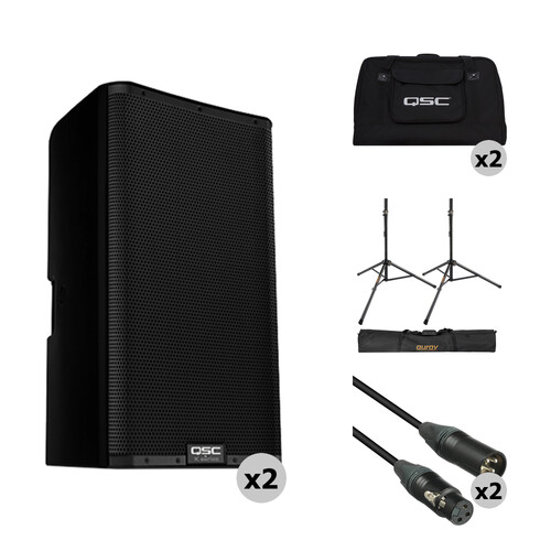 QSC K12.2 K.2 Series 12" 2000W Powered Speaker Pair with Essential Accessories Kit