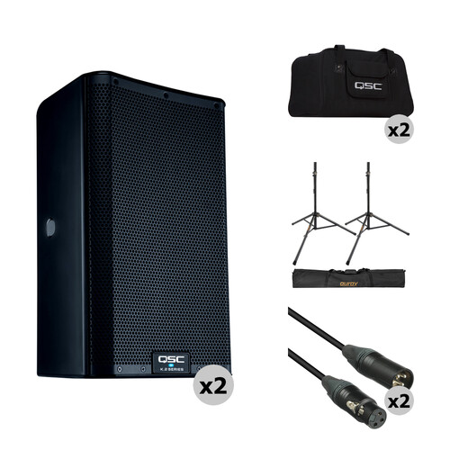 QSC K8.2 K.2 Series 8" 2000W Powered Speaker Pair with Essential Accessories Kit