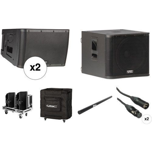 QSC KLA12 Dual Line Array Kit with KW181 Subwoofer, Flight Case, Cover, Speaker Pole & Cables
