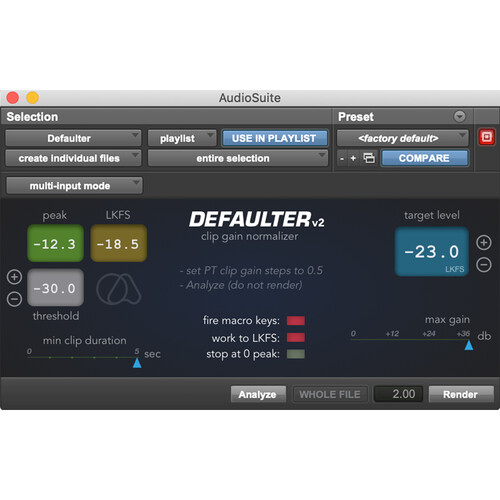 Quiet Art Ltd. Defaulter V2 Clip-Gain Normalizer Plug-In