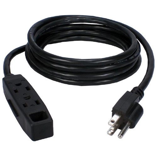 QVS 3-Outlet 3-Prong Power Extension Cord (16 AWG, Black, 25')