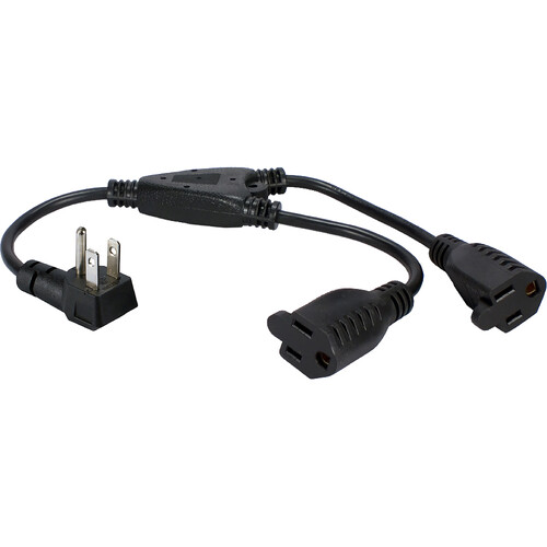 QVS Flat-Plug OutletSaver 90° Splitter Adapter (Black, 12", 12-Pack)