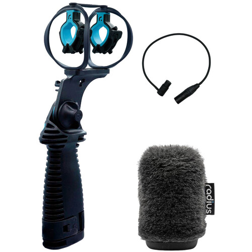 Radius RAD-3 Shockmount with Pistol Grip Handle, XLR Cable, and 4.7" Windshield