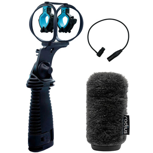 Radius RAD-3 Shockmount with Pistol Grip Handle, XLR Cable, and 5.9" Windshield