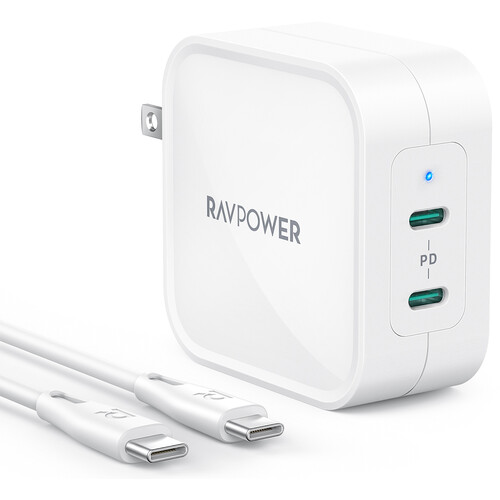 RAVPower PD Pioneer 90W GaN 2-Port USB-C Wall 75-02000-434 B&H