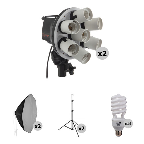 Raya Octa Fluorescent 7-Socket Fixture 2-Light Softbox Kit
