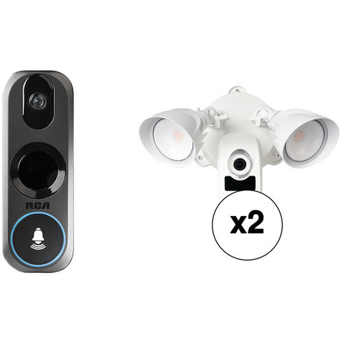 RCA 3MP Wi-Fi Video Doorbell Camera with 2 1080p Wi-Fi Floodlight Cameras Home Security Kit