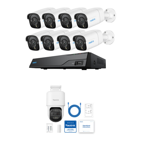Reolink NVS16-12MB8 16-Channel 12MP NVR with 4TB HDD, Eight 12MP Bullet Cameras & UHD 4K TrackMix P760 PTZ Camera
