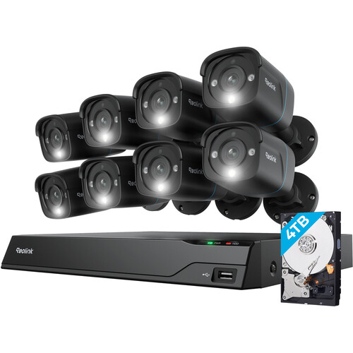 Reolink NVS16-8MB8-B 16-Channel 8MP NVR with 4TB HDD & Eight 8MP Bullet Cameras (Black)