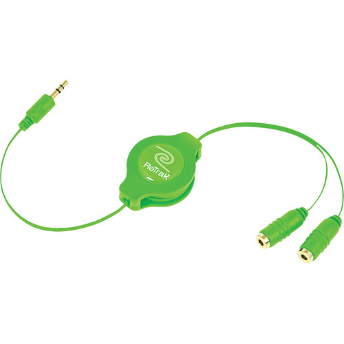 ReTrak Retractable 3.5mm Headphone Splitter (Green, 3.2')