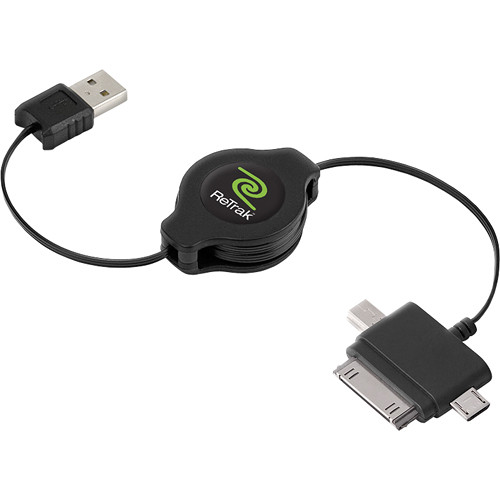 ReTrak Retractable Tri-tip USB Cable for Micro, Mini, & iPad/iPhone/iPod