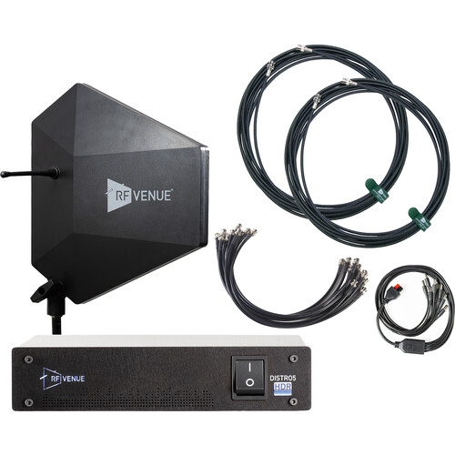RF Venue Diversity Fin IPX Antenna & DISTRO5 HDR 5-Channel UHF Distribution System Bundle (Black, 470 to 928 MHz)
