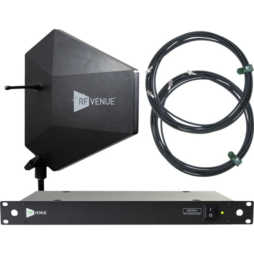 RF Venue Diversity Fin IPX Antenna & DISTRO4 4-Channel UHF Distribution System Bundle (Black, 470 to 928 MHz)