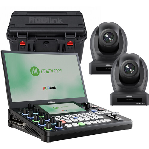 RGBlink Church Video Bundle with mini-edge SDI 10-Channel Switcher, 2 vue PTZ NDI 20x Cameras & 12.3" Monitor