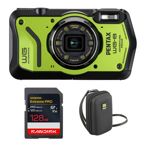 Ricoh PENTAX WG-8 Digital Camera with Complete Starter Bundle (Green)