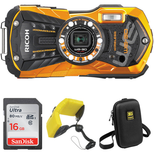 Ricoh WG-30W Digital Camera Basic Accessory Kit (Flame Orange)
