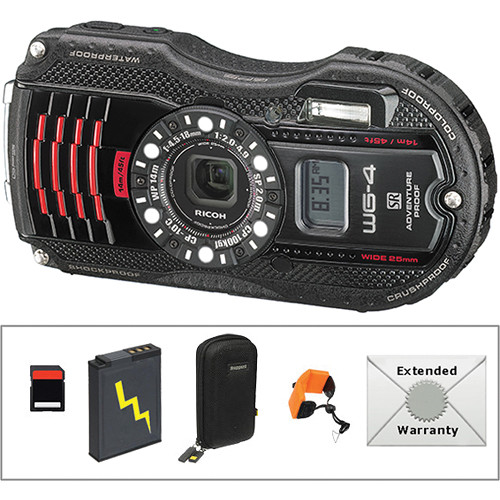 Ricoh WG-4 GPS Digital Camera Deluxe Kit (Black) B&H Photo Video