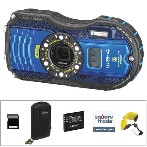 Ricoh WG-4 GPS Digital Camera Deluxe Kit (Blue)