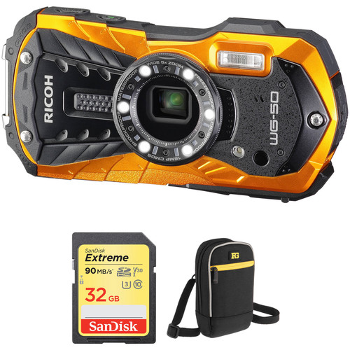 Ricoh WG-50 Digital Camera with Accessories Kit (Orange) B&H