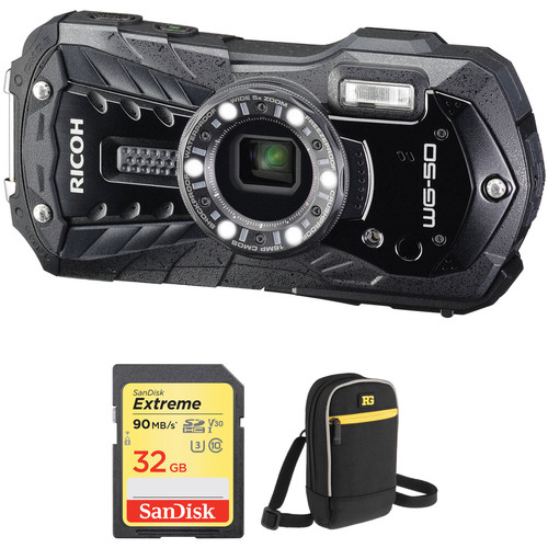 Ricoh WG-50 Digital Camera with Accessories Kit (Black)