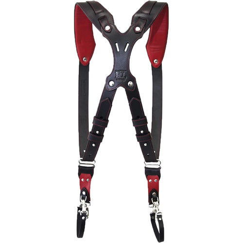 RL Handcrafts Clydesdale Pro-DLX Dual Leather Camera Harness (Small, Black/Red)