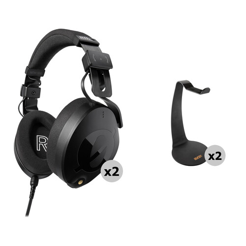 RODE NTH-100 Professional Closed-Back Over-Ear Headphones Kit with Desktop Headphones Stand (Black, 2-Pack)