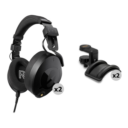 RODE NTH-100 Professional Closed-Back Over-Ear Headphones Kit with Headphones Holder (Black, 2-Pack)
