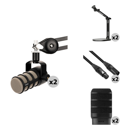 RODE PodMic 2-Person Dynamic Podcasting Microphone Kit with Desktop Studio Arms, Pop Filters & Cables (Black)