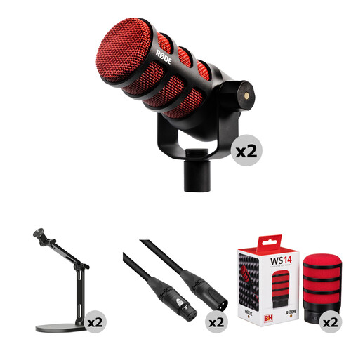 RODE PodMic 2-Person Podcasting Microphone Kit with Desktop Arms and Cables (Red, Special 50th Anniversary Edition)