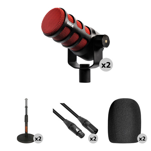 RODE PodMic 2-Person Podcasting Microphone Kit with Desktop Stands and Cables (Red, Special 50th Anniversary Edition)