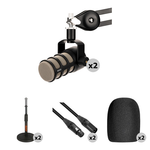 RODE PodMic 2-Person Podcasting Microphone Kit with 2 Tabletop Stands & 2 XLR Cables