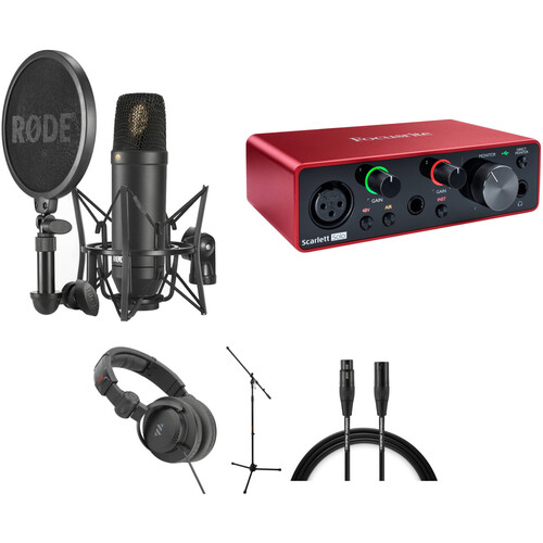 RODE NT-1 Cardioid Condenser Microphone with SMR Shockmount, Focusrite Interface & More