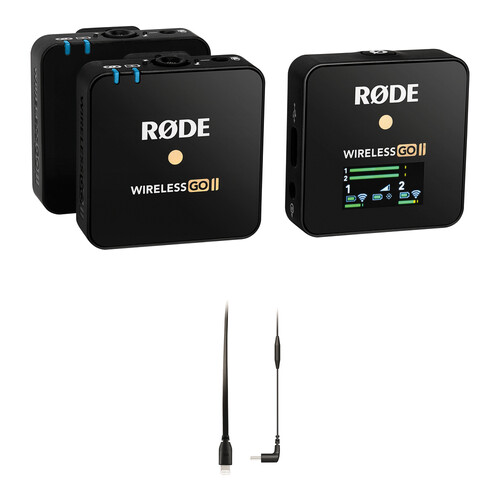 RODE Wireless GO II 2-Person Compact Digital Wireless Microphone System/Recorder with Lightning Cable for iOS Kit (2.4 GHz, Black)