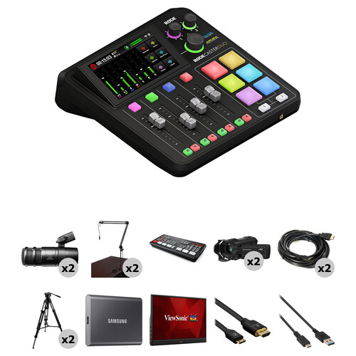 RODE RODECaster Duo 2-Person Creator Kit with Lighting, Mics, Arms, Camcorders, Tripods, Switcher & More