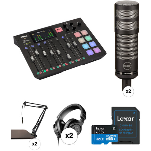 RODE RODECaster Pro 2-Person Podcasting Value Kit with 512 AUDIO Limelight Mics, Boom Arms, Headphones, and More