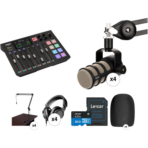 RODE RODECaster Pro 4-Person Podcast Studio with PodMics, Headphones, and Broadcast Arms Kit