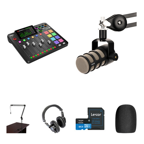 RODE RODECaster Pro II Podcasting Kit with PodMic, Broadcast Arm, and Headphones