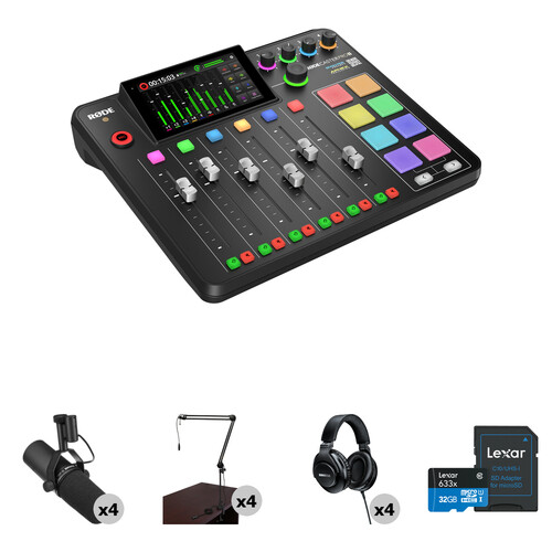 RODE RODECaster Pro II 4-Person Podcasting Kit with SM7B Mics, Broadcast Arms, and Headphones