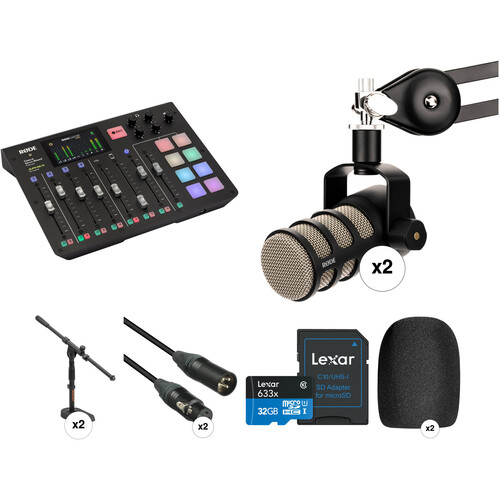 RODE RODECaster Pro with Dual PodMic Microphones, Stands, and Cables Kit
