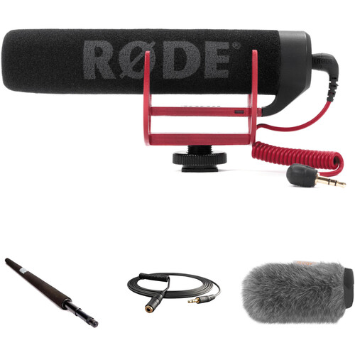 RODE VideoMic GO Camera-Mount Shotgun Microphone Kit with Micro Boompole, Windshield, and Extension Cable
