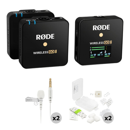 RODE Wireless GO II 2-Person Wireless Microphone System/Recorder with Lavalier GO Mics & Hiding Kits (2.4 GHz, White)