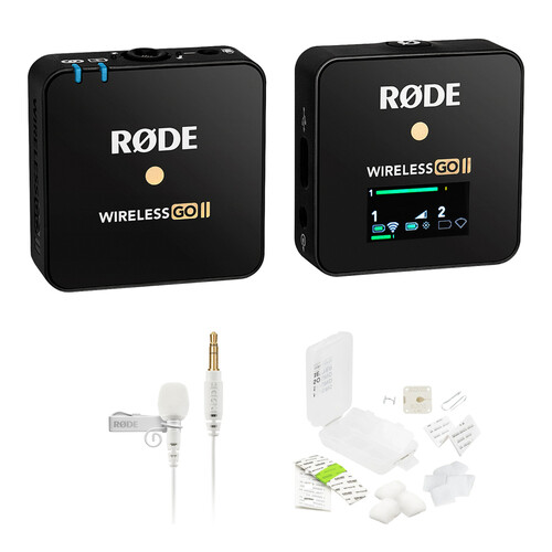 RODE Wireless GO II Single Wireless Microphone System/Recorder with Lavalier GO & Hiding Kit (2.4 GHz, White)