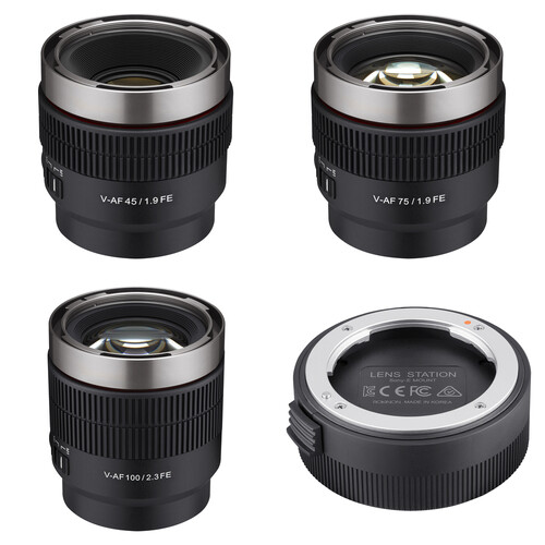 Rokinon Cine AF T1.9/2.3 Full-Frame 3-Lens 45/75/100mm Kit with Lens Station (Sony E)