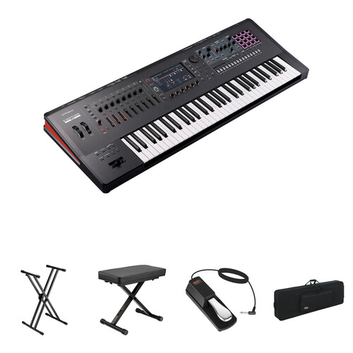 Roland Fantom 6 EX 61-Key Music Workstation Keyboard Kit with X-Stand, X-Bench, Pedal, Wheeled Case