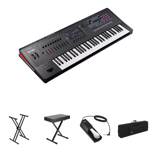 Roland Fantom 6 EX 61-Key Music Workstation Keyboard Kit with X-Stand, X-Bench, Pedal, Wheeled Case