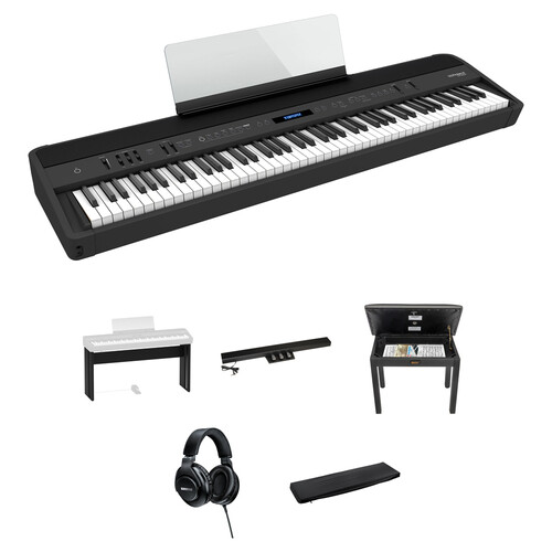 Roland FP-90X Home/Studio Bundle with Digital Piano, Headphones, Stand, Bench, Pedals, and Cover (Black)
